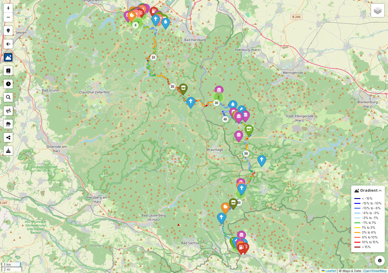 Screenshot: a mostly flat route shown in green under the elevation overlay