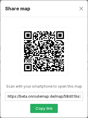 Screenshot: the share popup opened from a My Maps entry